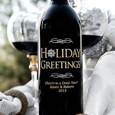 Holiday Greetings Etched Wine