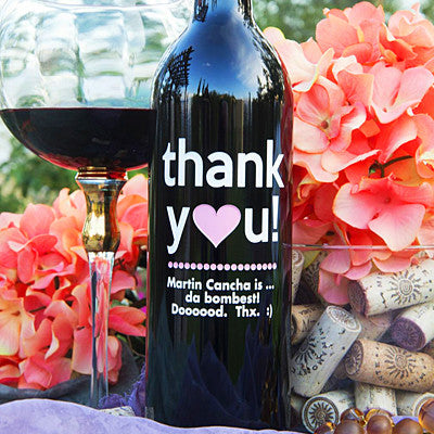 Thank You Pink Heart Etched Wine