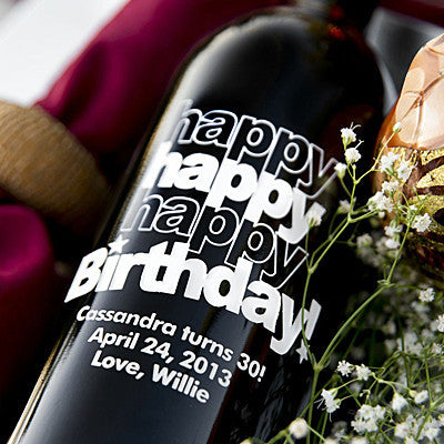 Triple Happy Birthday! Etched Wine