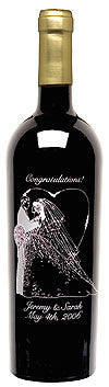 Happy Bride & Groom Etched Wine
